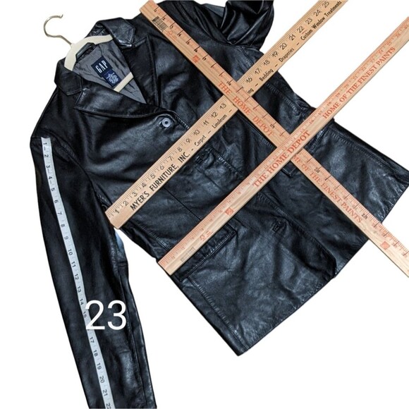 Gap black leather jacket Small button front flap pocket DIY Flying Monkeys Y2K - Picture 3 of 10